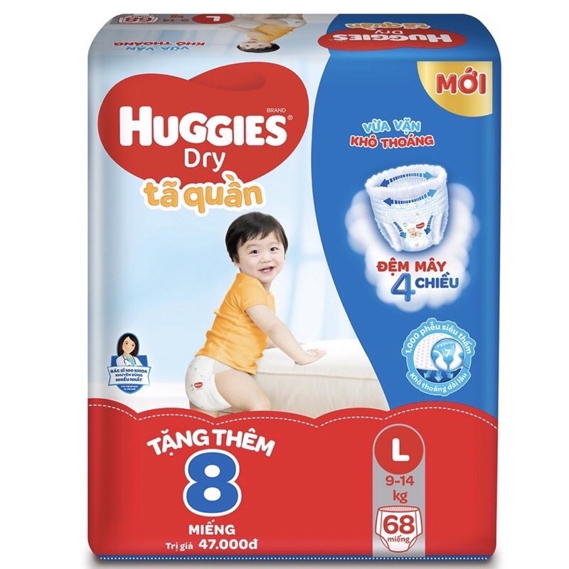 Tã/bỉm quần huggies cộng 8 miếng size L68/Size XL62