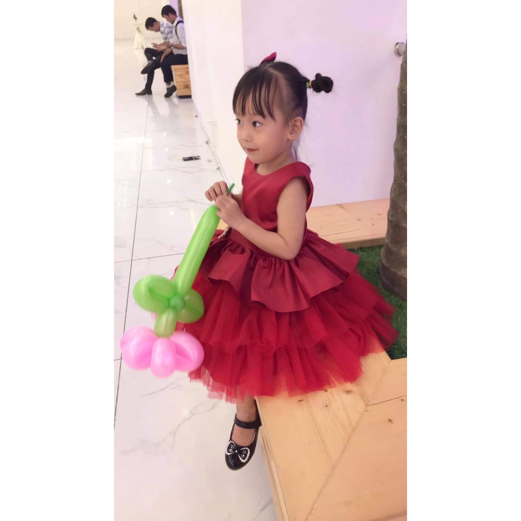 đầm công chúa đỏ tầng - váy công chúa trẻ em từ 1 tuổi đến 12 tuổi ( MÃ 028 )