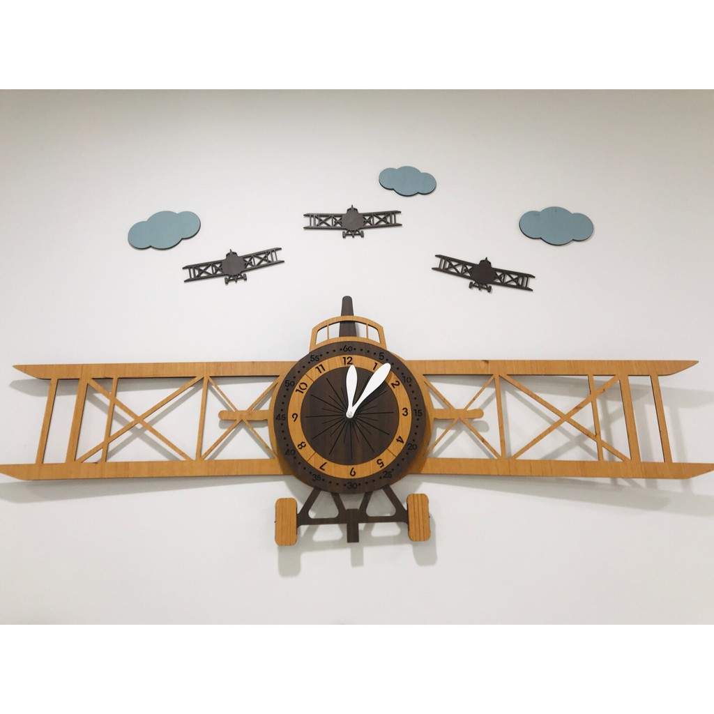 [Design by Hàn Quốc] Đồng hồ treo tường, đồng hồ trang trí decor nhà cửa hình máy bay - Airplane wall clock