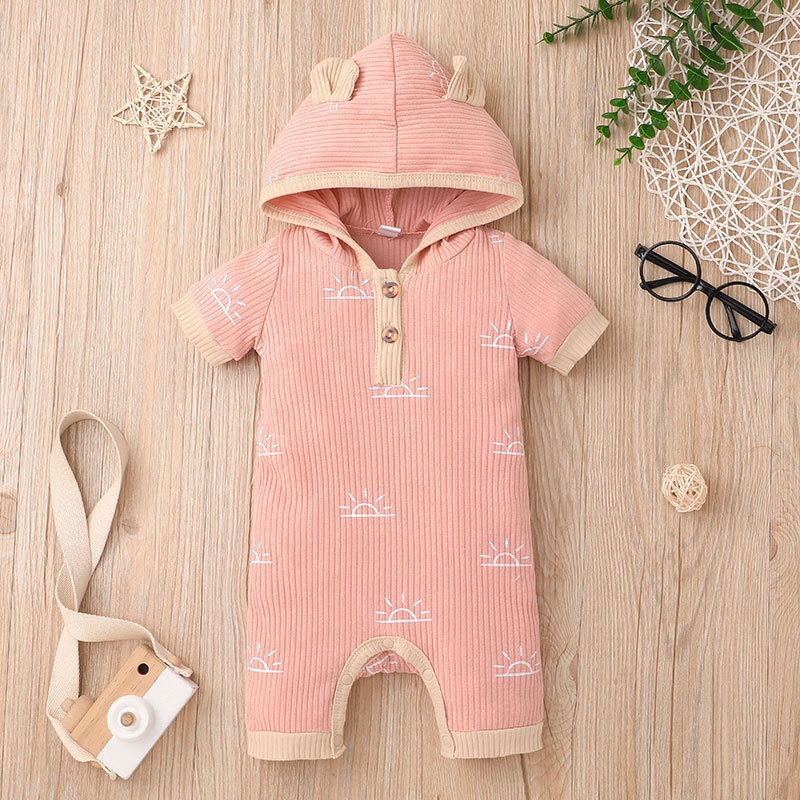 Body Tay Ngắn Cho Bé Trai Bé Gái Sơ Sinh 0-24 Tháng,Bodysuit Liền Thân Áo Hoodie Cho Bé