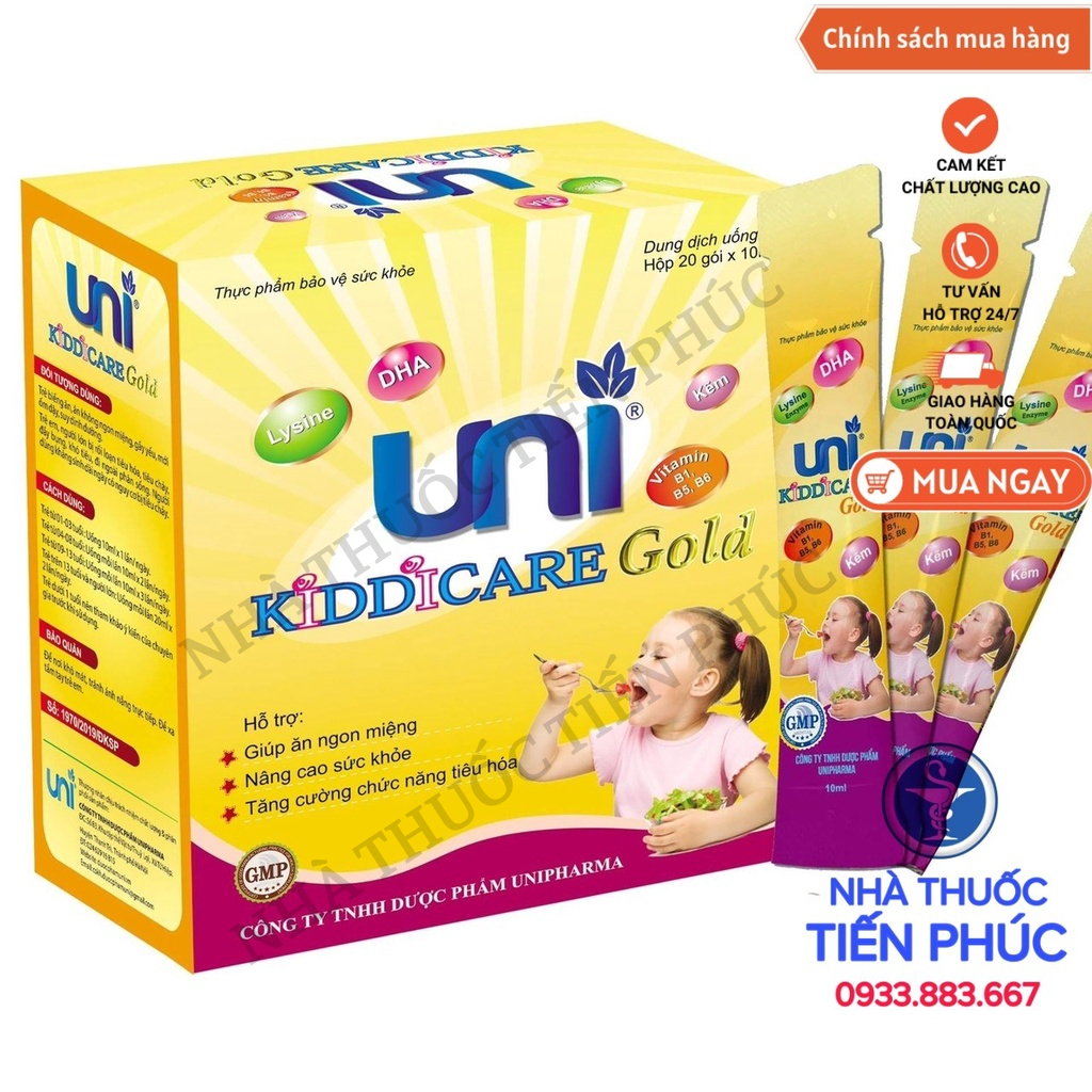 Siro Uni Kiddicare gold - Giúp bé ăn ngon, bổ sung kẽm cho bé, hết biếng ăn, lười ăn, tăng cường đề kháng Hộp 20 gói