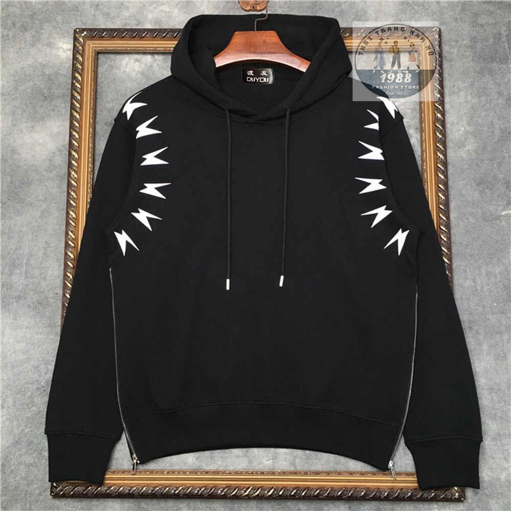 Áo Hoodie Nón Chui Trùm Đầu Form Rộng ❤ Áo Nỉ Thu Đông Unisex Nam Nữ Chất Liệu Nỉ In Họa Tiết Lightning Bolt Tia Chớp