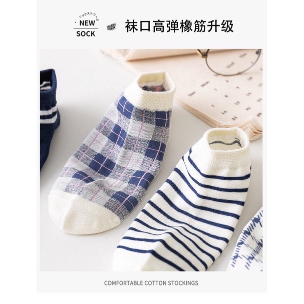 RẺ VÔ ĐỊCH TẤT VỚ CỔ THẤP KẺ SỌC CARO PHONG CÁCH VINTAGE HÀN QUỐC