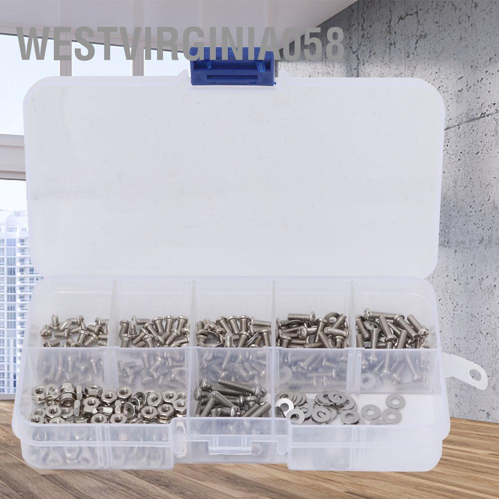 Westvirginia058 360 chiếc M2.5 Chéo vít bằng thép không gỉ Chốt đai ốc Máy giặt Bộ
