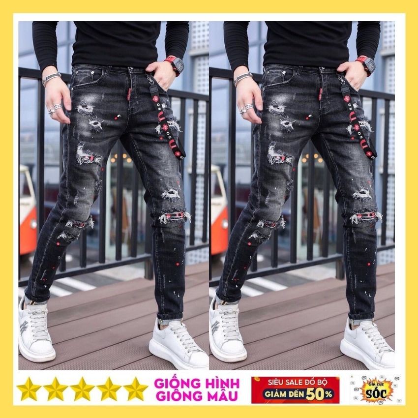 Quần jean nam màu đen rách xước đẹp giá rẻ,quần bò NUBA 34 | BigBuy360 - bigbuy360.vn