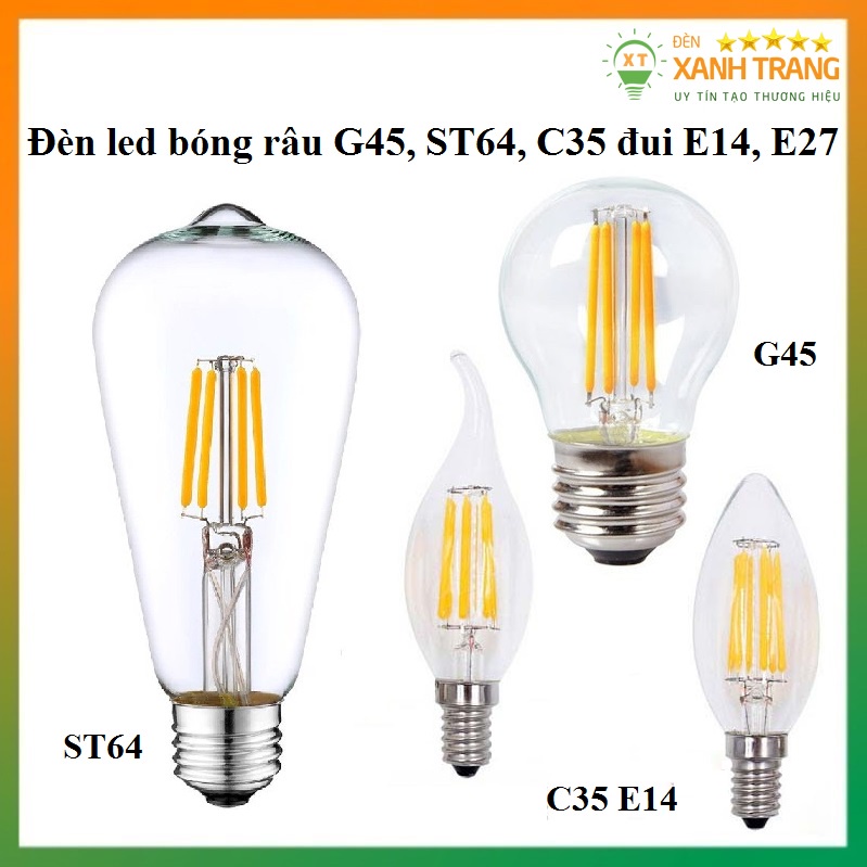 Bóng Đèn LED Edison C35,G45, ST64 công suất 4W, bóng led râu đui E14,E27 Ánh Sáng vàng