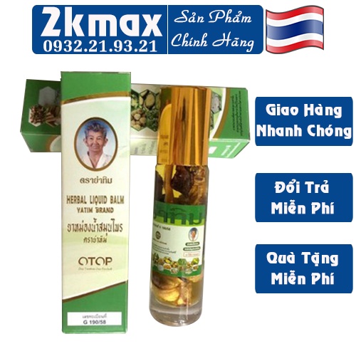 dầu 22 vị thảo dược thái lan dầu gió nóng lăn otop herbal liquid balm yatim brand 8ml