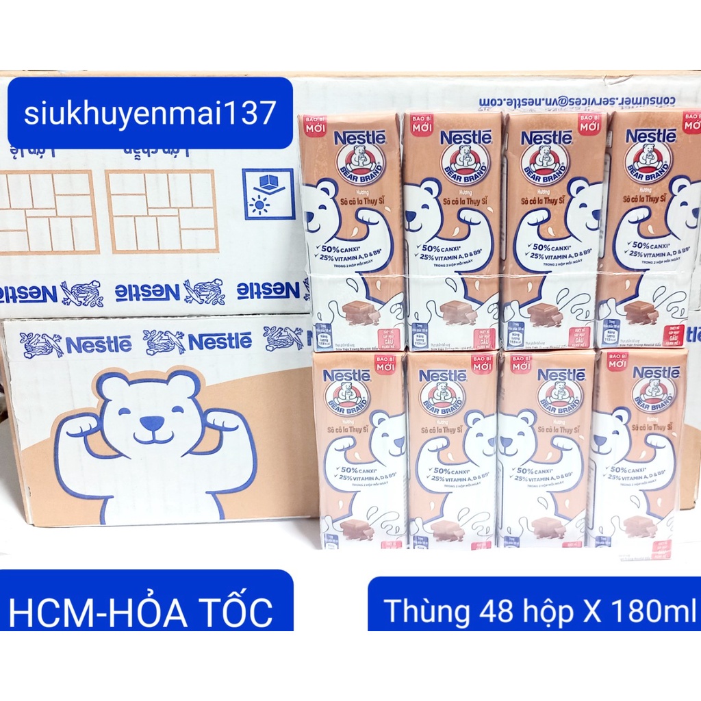 Thùng 48 hộp sữa Nestle gấu hương socola thụy sĩ 180ml 1 hộp date 8.2022