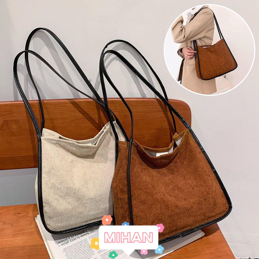 Túi Tote Đeo Vai Cỡ Lớn Chất Liệu Nhung Kẻ MIHAN1 Cho Nữ