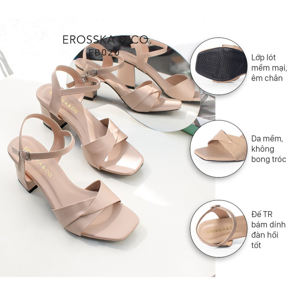 Giày sandal cao gót Erosska mũi vuông quai ngang bắt chéo cao 7cm màu tím - EB020