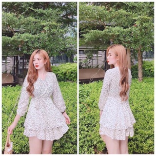 Jumpsuit chấm bi thắt eo - Hình thật