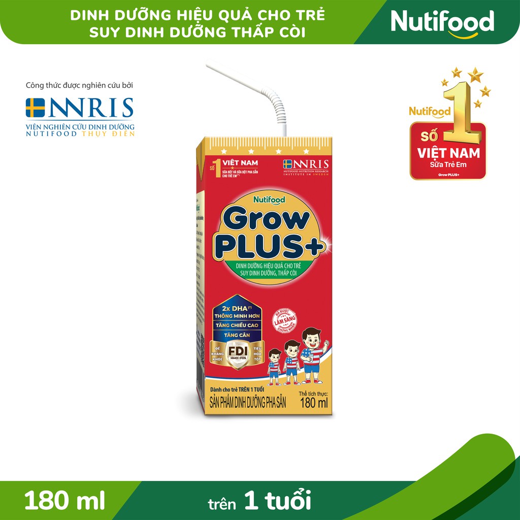[Date T1/24]Sữa Bột Pha Sẵn Nutifood Grow Plus Đỏ 180ml (1 Thùng 48 Hộp) Dễ Uống