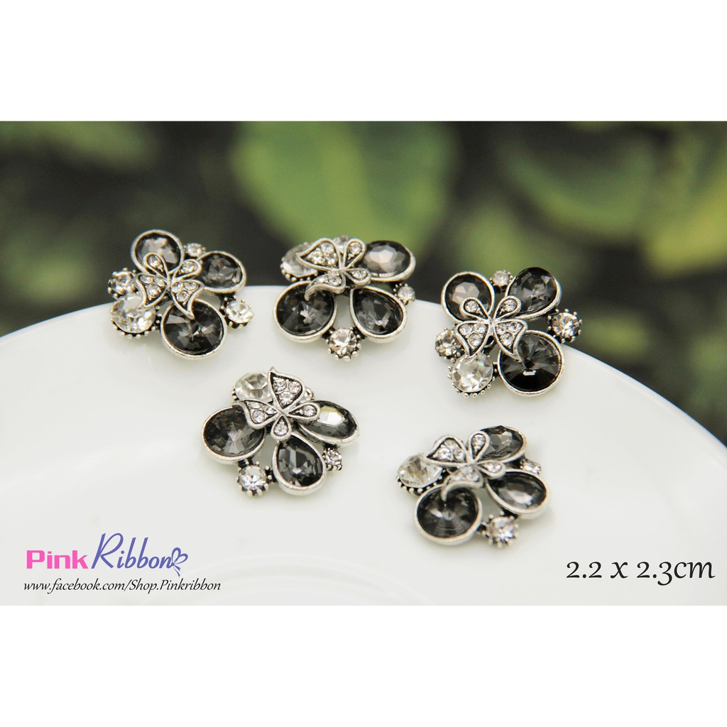 Charm bướm đính đá đen 2.2*2.3cm làm phụ kiện trang trí may mặc, thời trang