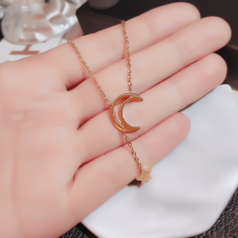[Jiudoulan] Dây Chuyền Bằng Thép Titan Không Phai Màu Mặt Trăng Ngôi Sao Đơn Giản Thời Trang