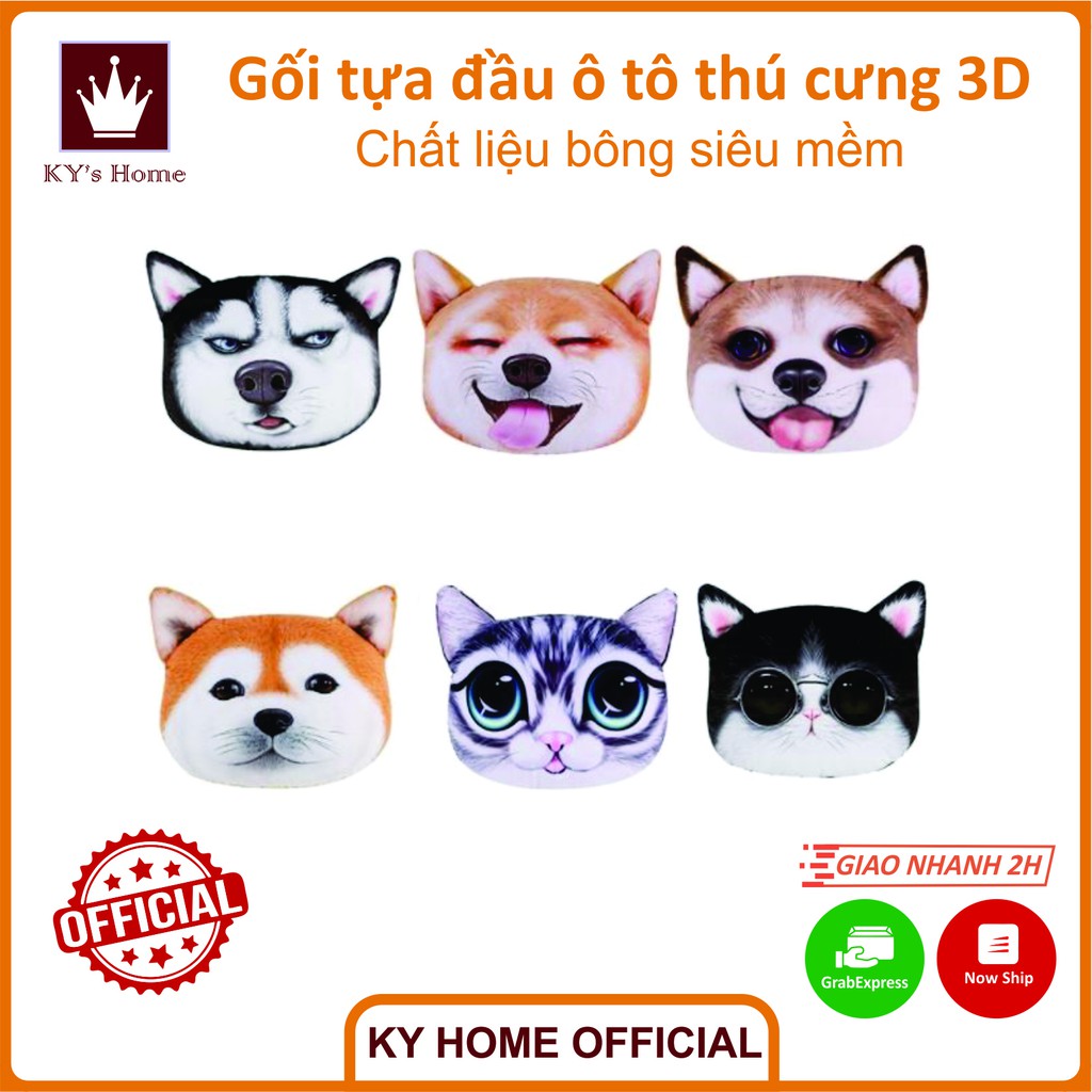 Gối tựa đầu tựa lưng 3D hình thú cưng siêu mềm 23x9 cm