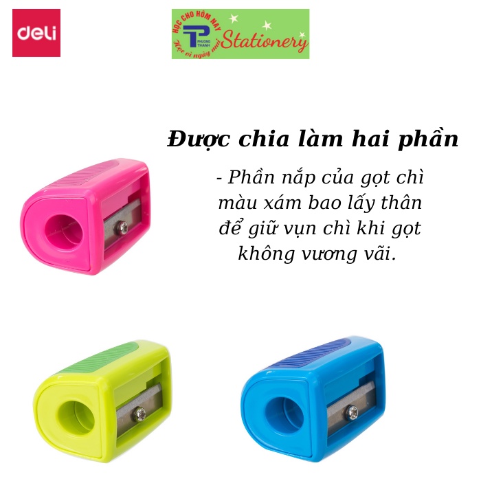 Gọt chì mini Deli - Hồng, Xanh lá, Xanh biển - Combo 2 cái - E0520