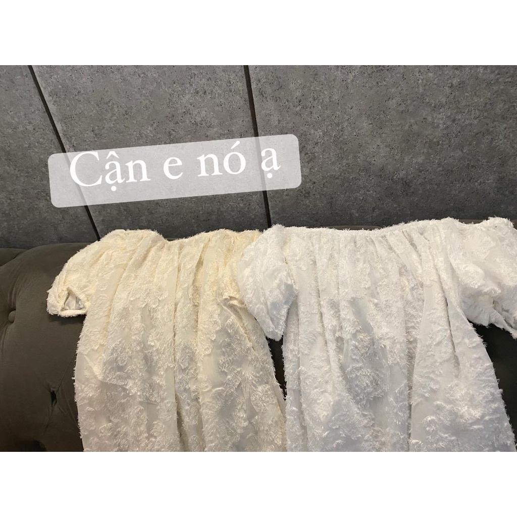 [Ảnh Thật] Áo Nữ Bệt Chun Voan Hoa Nổi 2 Màu Be/Trắng [LanHin90]