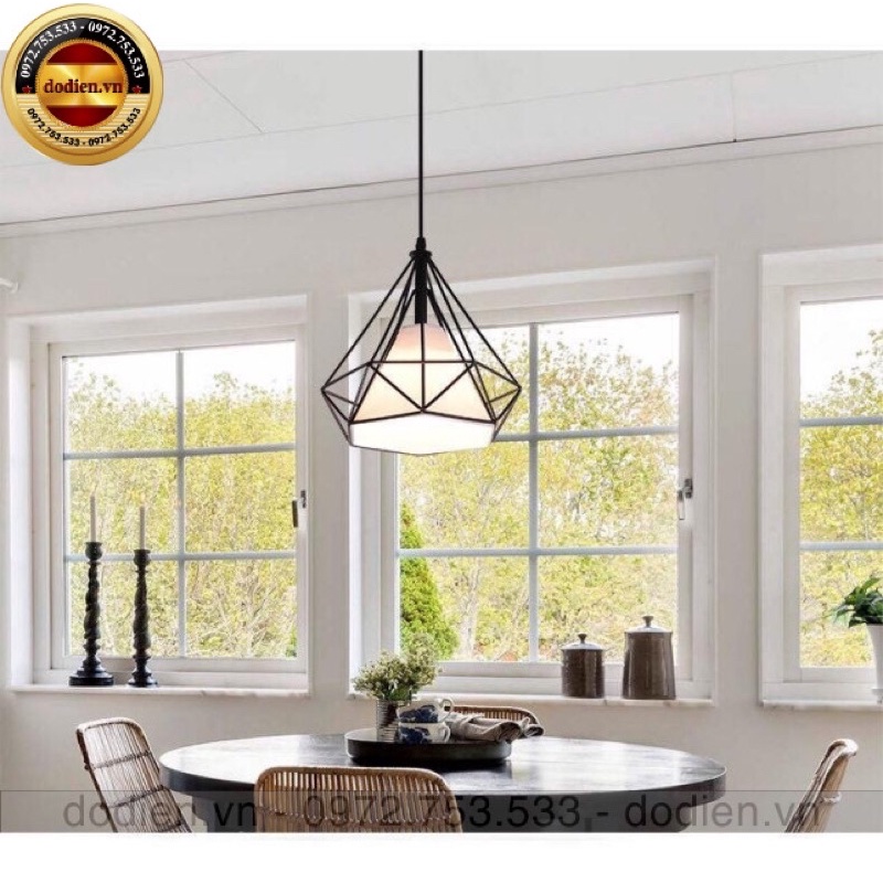 Đèn thả đơn kim cương T034,đèn treo khung sắt sơn tĩnh điện fi 250