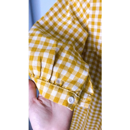 2hand VÁY KẺ CARO VÀNG, DÁNG DÀI ĐÁP CHÉO