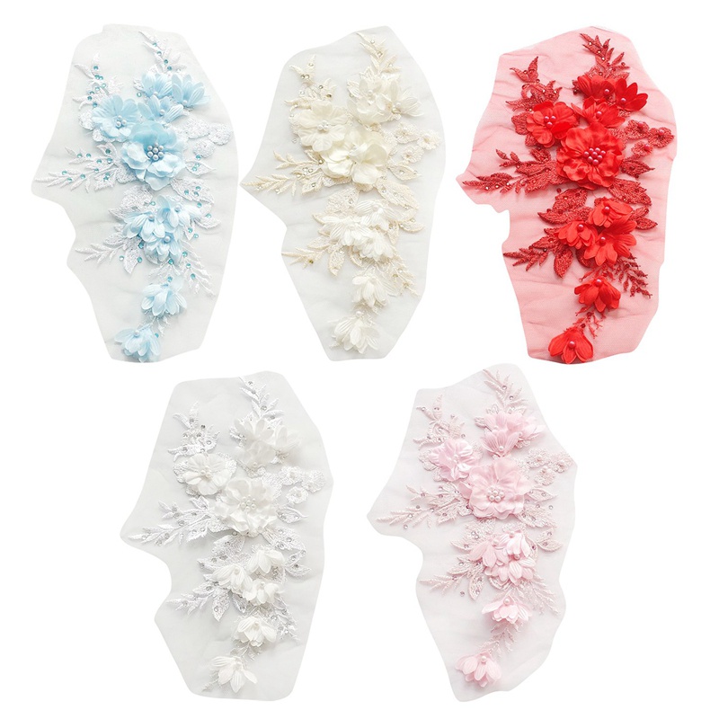 Miếng vá quần áo thiết kế ren thêu hoa đính cườm dạng thêu ủi trang trí đầm cưới tự làm đẹp mắt màu xanh da trời