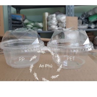 50 Ly nhựa PET PP lùn 200ml đựng kem tàu hủ panacota pudding mousse topping kèm nắp kim cương lynhuaanphu