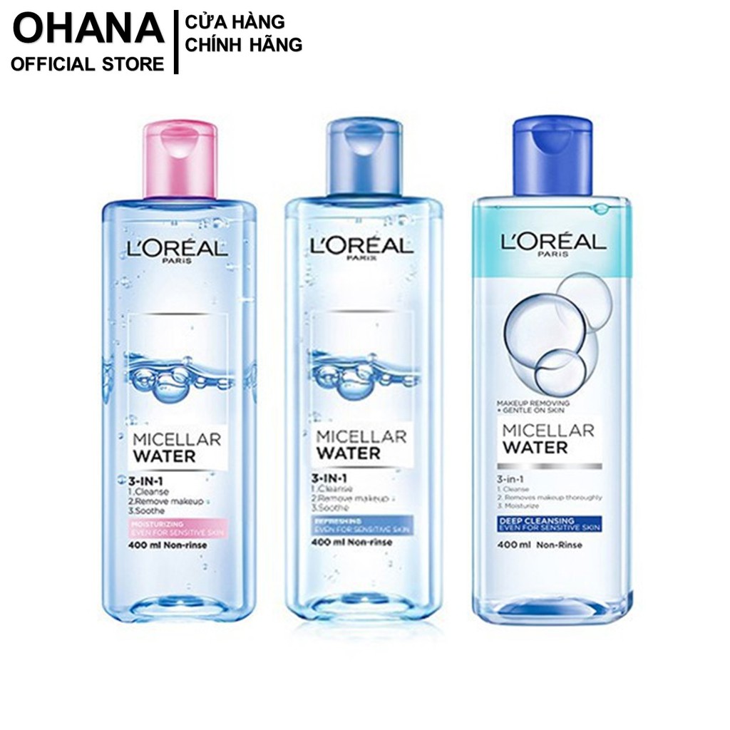 Nước Tẩy Trang Cho Mọi Loại Da L'Oreal Paris 3in1 Micellar Water 400ml