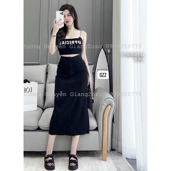 Váy jean dài kiểu không may biên lai TT1408