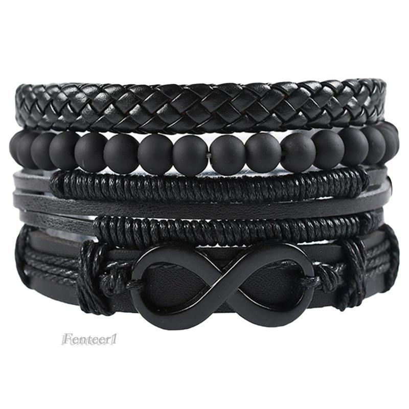 Set 4 vòng tay da bện co giãn tự nhiên cho nam và nữ