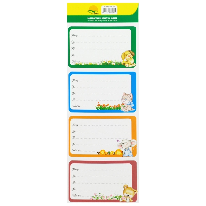 Nhãn Học Sinh The Sun 4 Ô