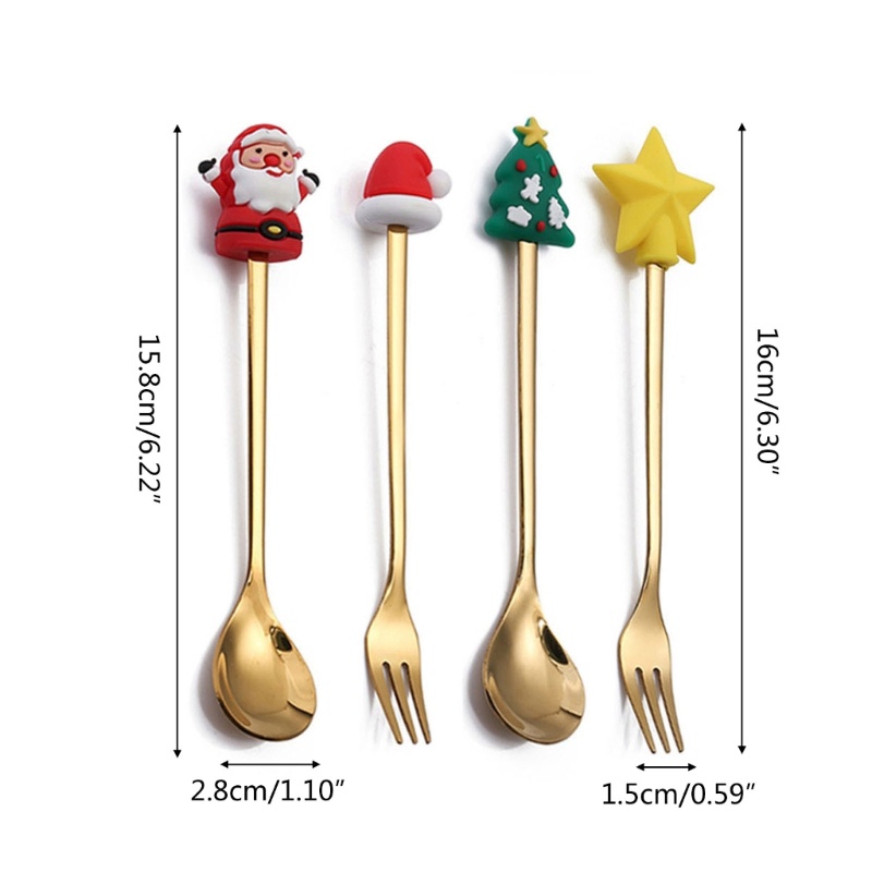 Set 4 Muỗng Nĩa Kèm Hộp Đựng Họa Tiết Giáng Sinh Dễ Thương