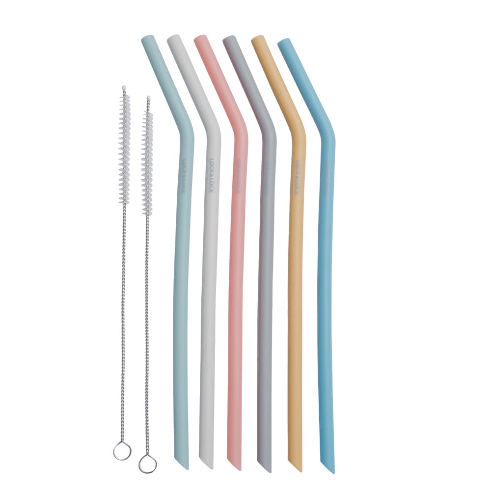 Lock&Lock bộ 6 ống hút silicone có thể tái sử dụng kèm 2 cọ rửa TLL080