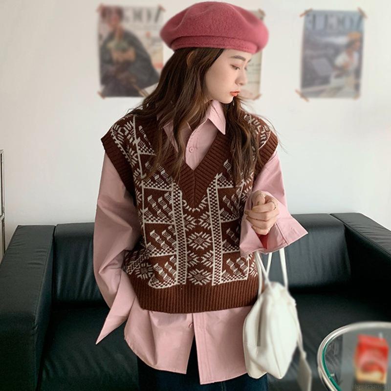 Áo len không tay cổ chữ V dáng rộng | BigBuy360 - bigbuy360.vn