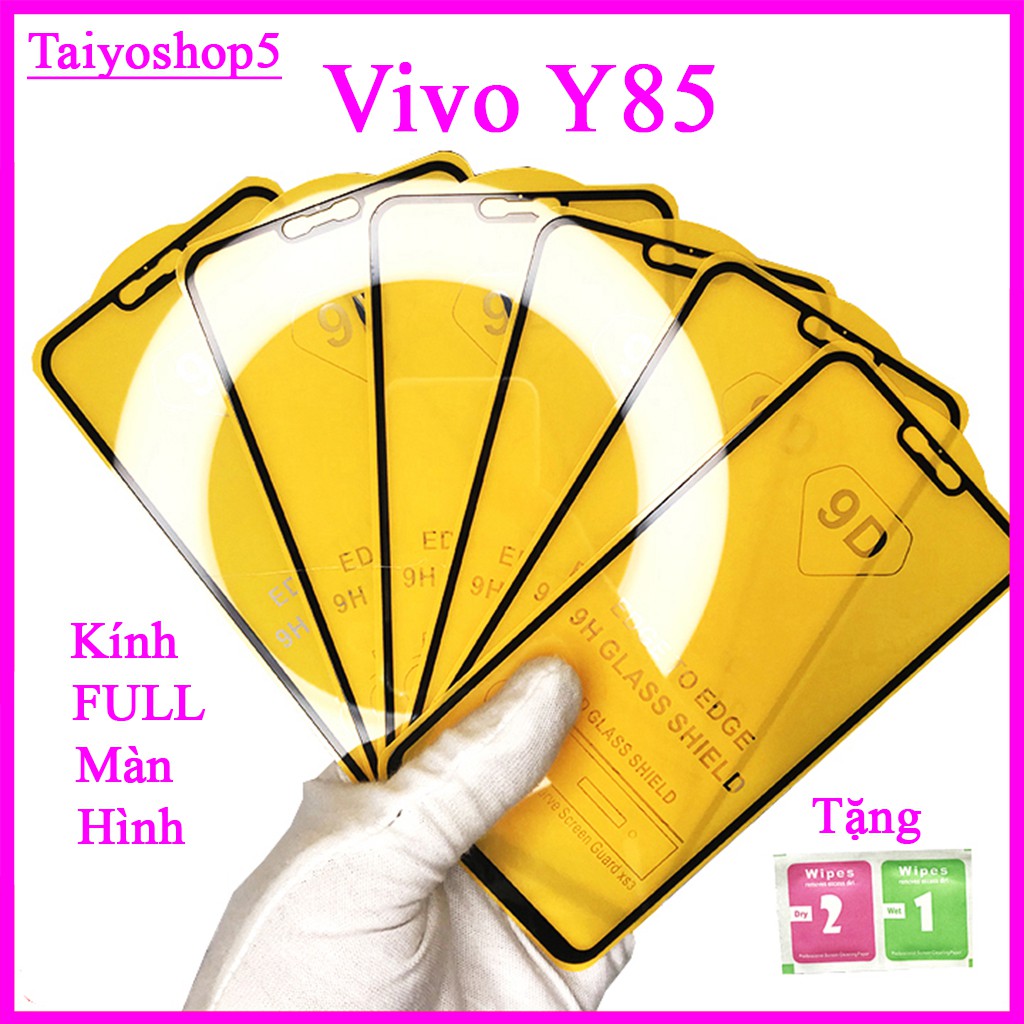 Kính cường lực VIVO Y85, Kính cường lực full màn hình, Ảnh thực shop tự chụp, tặng kèm bộ giấy lau kính