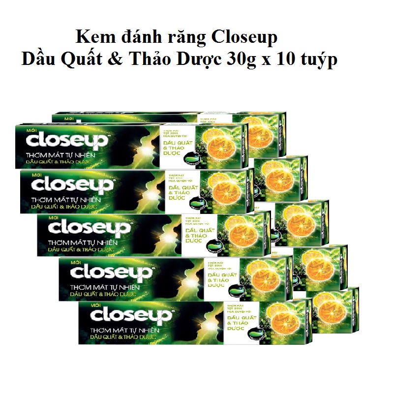 10 Tuýp Kem đánh răng Closeup Dầu Quất & Thảo Dược 30g/tuýp Cho Răng Trắng Bóng và Chắc Khỏe