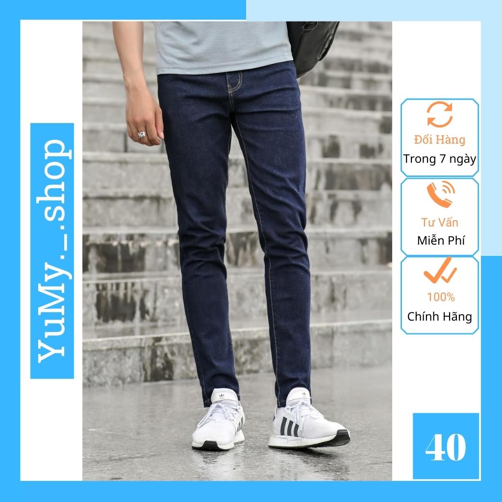 Quần jean nam xanh đậm không rách gối chất bò cao cấp co dãn 4 chiều đẹp from dáng rin skinny YuMy JM40
