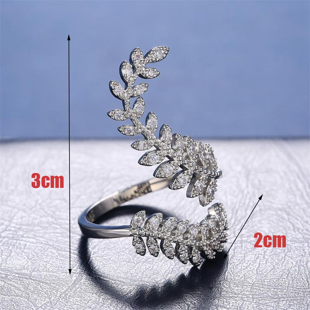 Nhẫn Đính Đá Zircon Hình Chiếc Lá Sang Trọng Sáng Tạo Có Thể Điều Chỉnh Cho Nữ