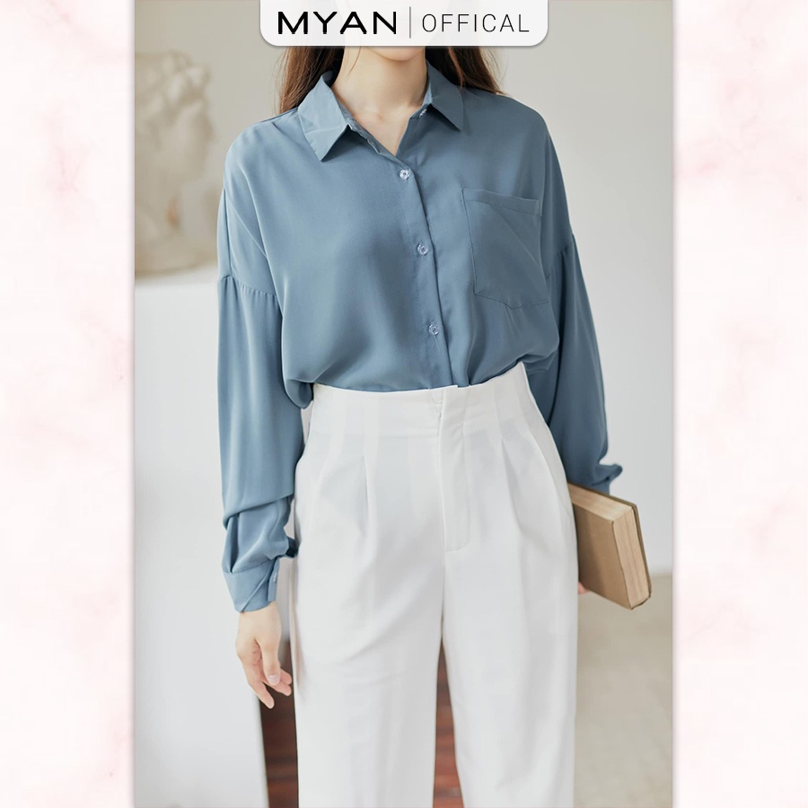 Quần Baggy Nữ MYAN Thiết Kế Cạp Cao Công Sở 2 Ly 3 Màu (Trắng, Nâu, Đen) Qvn022301