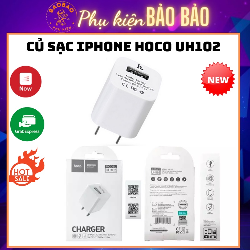 Củ sạc iPhone Hoco UH102 Chính Hãng Hỗ trợ sạc nhanh Cho IPad Pin Sạc Dự Phòng Cáp Sạc Tai nghe Bluetooth Airpods