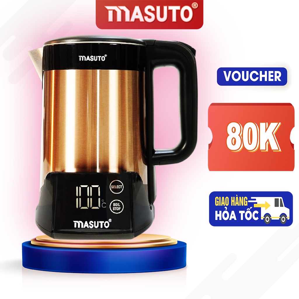 Ấm siêu tốc Masuto 1,5L 2 lớp chống bỏng giữ nhiệt 6 tiếng tự động pha sữa cafe siêu ngon VOUCHER 50K