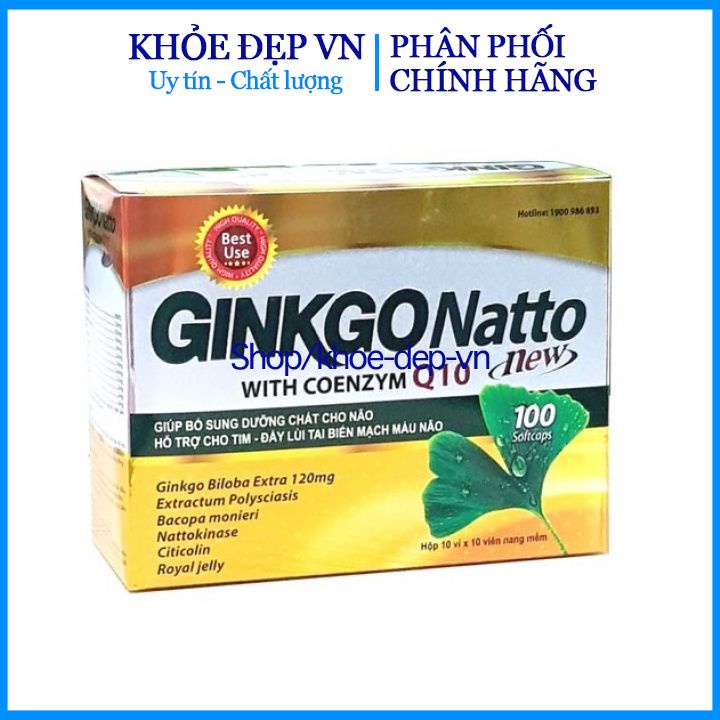 Viên uống Ginkgo natto new with coenzym Q10 - Tăng cường tuần hoàn máu não, lưu thông máu não - Hộp 100 viên