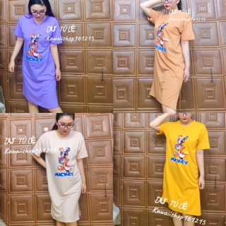 Ảnh thật đầm suông mickey xẻ tà nhiều màu chất thun dày dặn bao shop