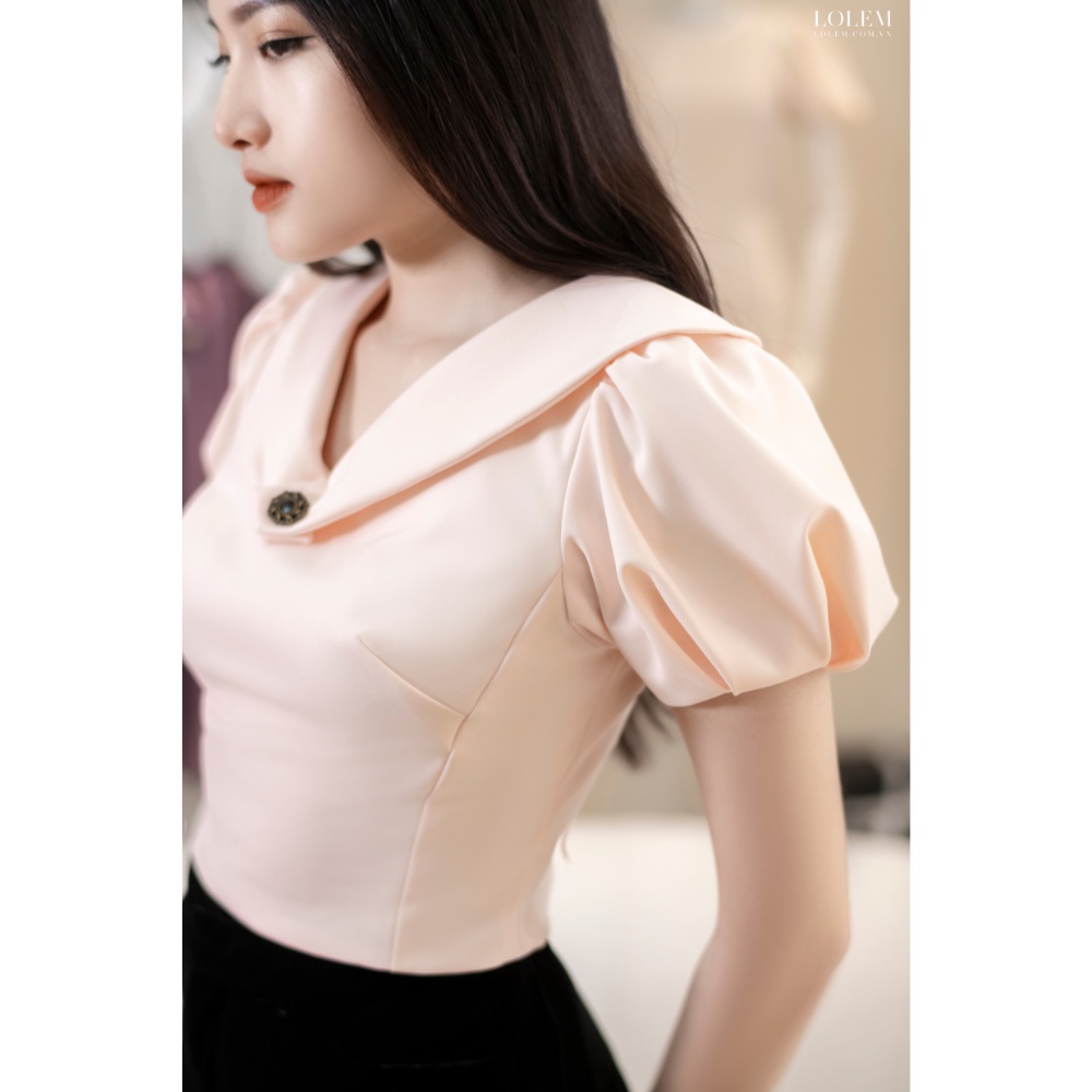 Áo kiểu tay phồng nữ LOLEM AK1247 cổ tim vải chun lì co giãn