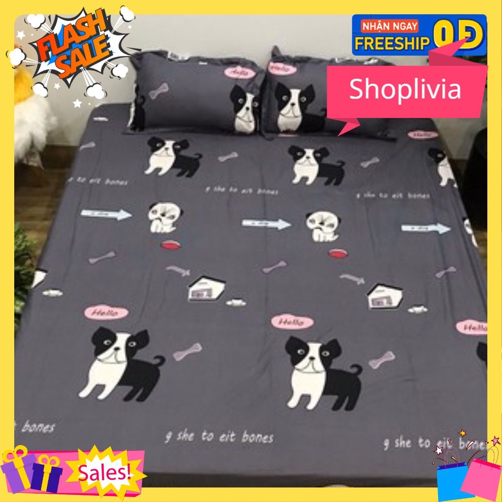 Ga trải giường Mẫu Chó ghi,đủ kích thước 1m,1m2,1m4,1m5,1m6,1m8