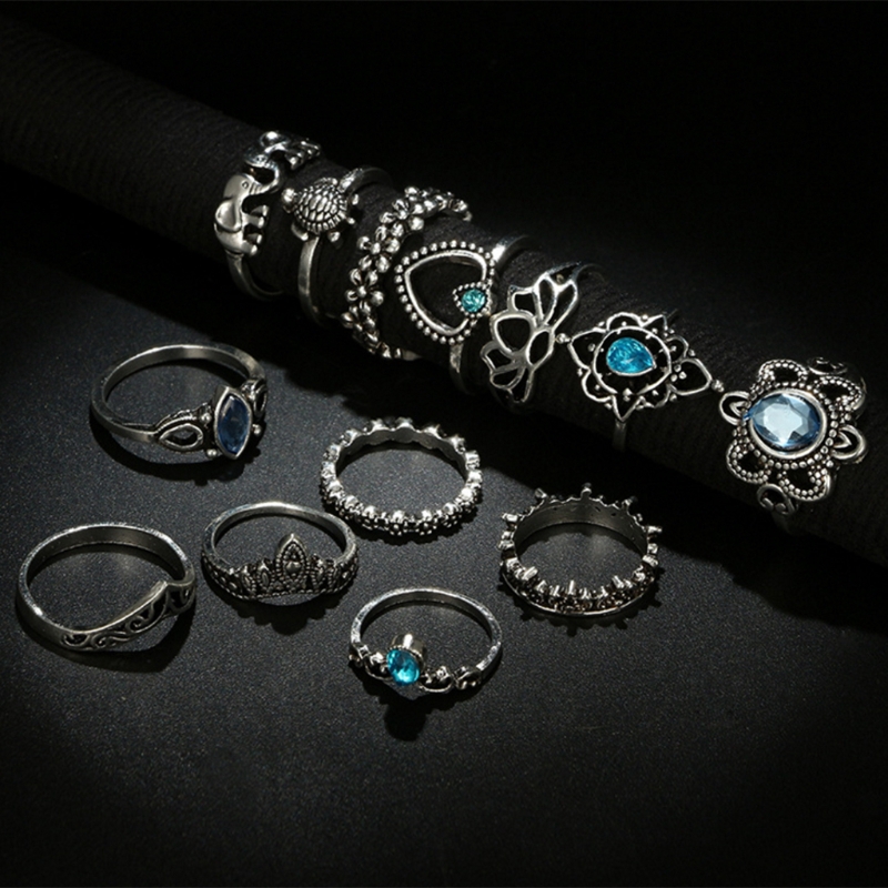 Bộ 13 nhẫn hình vương miện đính đá phong cách Boho cho nữ