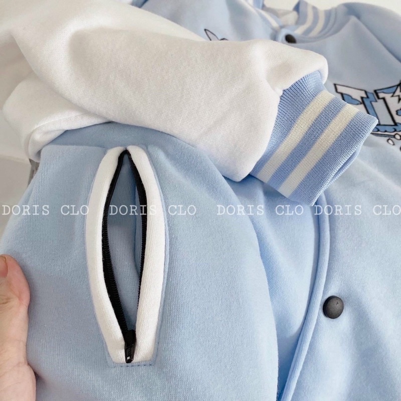 Áo Bomber nỉ Undertrap màu xanh unisex ✅ Miko Fashion ✅ Áo Khoác Ngoài 2 lớp Logo U thêu Xanh Dương Bo Thun Form Rộng.