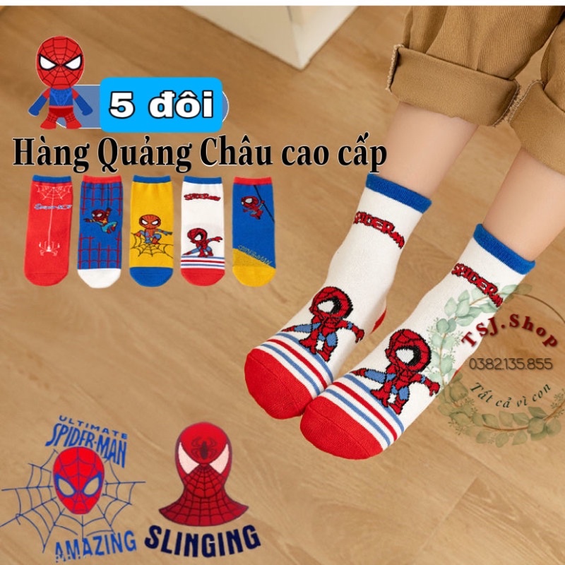 [HÀNG QUẢNG CHÂU] Set 5 đôi Tất vớ bé trai bé gái hình siêu nhân, người nhện Spider man, Công chúa HÀNG CAO CẤP