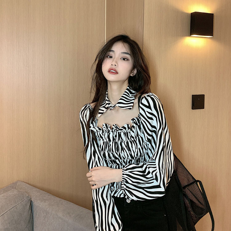 Áo trễ vai tay phồng in họa tiết ngựa vằn gợi cảm dành cho nữ
