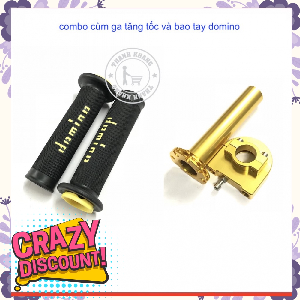 Sự kết hợp hoàn hảo cùm ga tăng tốc màu vàng và bao tay domino lá gắn mọi loại xe máy thanh khang 006001015 006001034