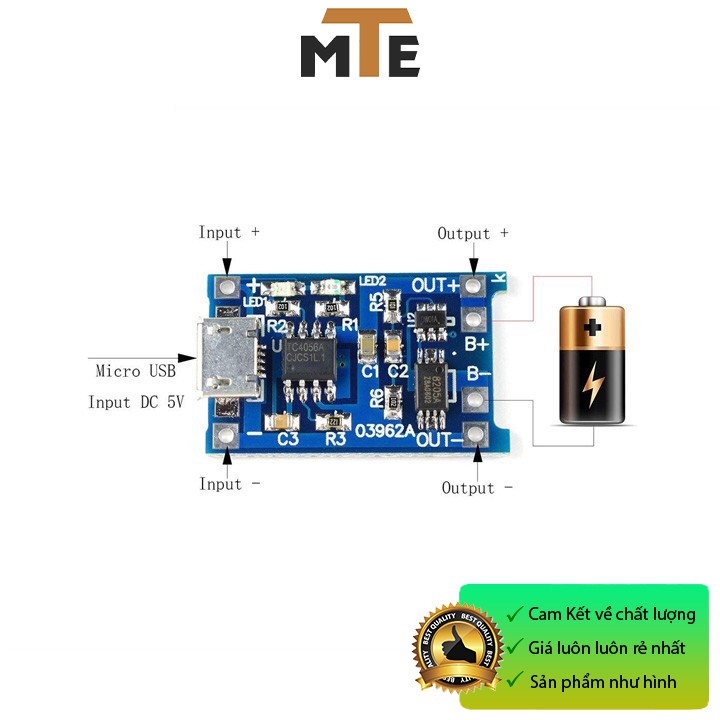 Mạch sạc pin 18650 1A TP4056 có bảo vệ Micro USB