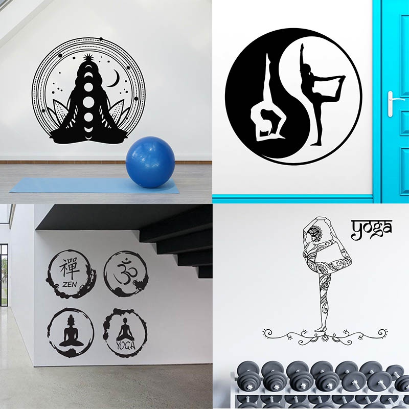 Miếng Dán Tường Vinyl Hình Cô Gái Tập Yoga Pilates Phong Cách Thể Thao Thiền